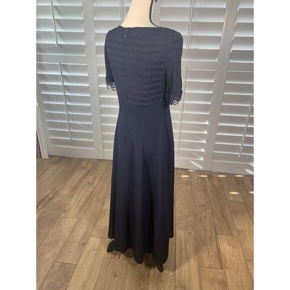 Vtg 80s Deadstock Lion Dark Blue Cocktail Dress 9 Ballet Length Rayon Empire - Picture 11 of 12